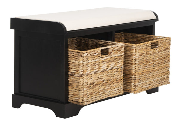 Safavieh Freddy Wicker Storage Bench - Stylish Seating With Hidden Baskets For Entryway, Bedroom, And More Black AMH5736B
