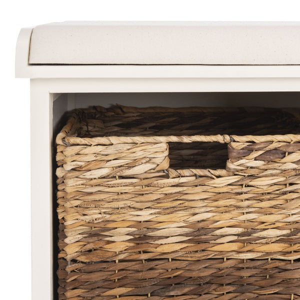 Safavieh Freddy Wicker Storage Bench - Stylish Seating With Hidden Baskets For Entryway, Bedroom, And More Vintage White AMH5736D
