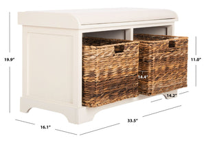 Safavieh Freddy Wicker Storage Bench - Stylish Seating With Hidden Baskets For Entryway, Bedroom, And More Vintage White AMH5736D