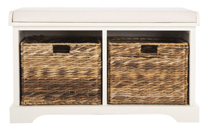 Safavieh Freddy Wicker Storage Bench - Stylish Seating With Hidden Baskets For Entryway, Bedroom, And More Vintage White AMH5736D