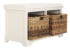 Safavieh Freddy Wicker Storage Bench - Stylish Seating With Hidden Baskets For Entryway, Bedroom, And More Vintage White AMH5736D