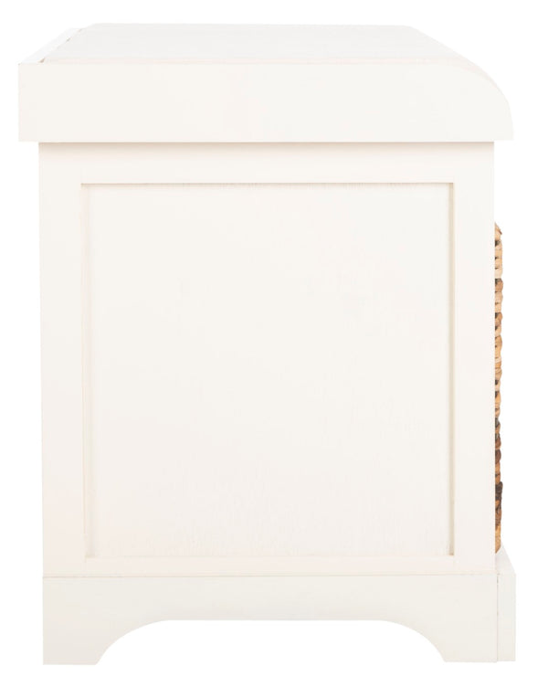 Safavieh Freddy Wicker Storage Bench - Stylish Seating With Hidden Baskets For Entryway, Bedroom, And More Vintage White AMH5736D