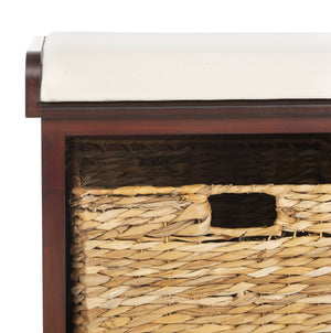 Safavieh Freddy Wicker Storage Bench - Stylish Seating With Hidden Baskets For Entryway, Bedroom, And More Cherry AMH5736E