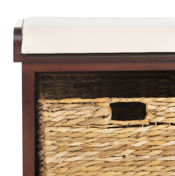 Safavieh Freddy Wicker Storage Bench - Stylish Seating With Hidden Baskets For Entryway, Bedroom, And More Cherry AMH5736E