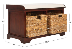 Safavieh Freddy Wicker Storage Bench - Stylish Seating With Hidden Baskets For Entryway, Bedroom, And More Cherry AMH5736E