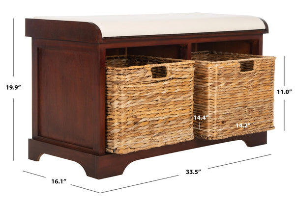 Safavieh Freddy Wicker Storage Bench - Stylish Seating With Hidden Baskets For Entryway, Bedroom, And More Cherry AMH5736E