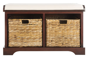 Safavieh Freddy Wicker Storage Bench - Stylish Seating With Hidden Baskets For Entryway, Bedroom, And More Cherry AMH5736E