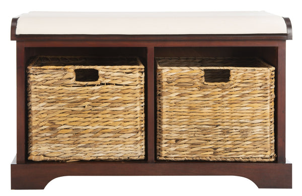 Safavieh Freddy Wicker Storage Bench - Stylish Seating With Hidden Baskets For Entryway, Bedroom, And More Cherry AMH5736E