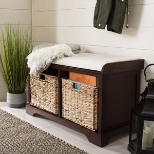 Safavieh Freddy Wicker Storage Bench - Stylish Seating With Hidden Baskets For Entryway, Bedroom, And More Cherry AMH5736E