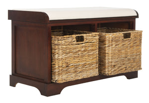 Safavieh Freddy Wicker Storage Bench - Stylish Seating With Hidden Baskets For Entryway, Bedroom, And More Cherry AMH5736E