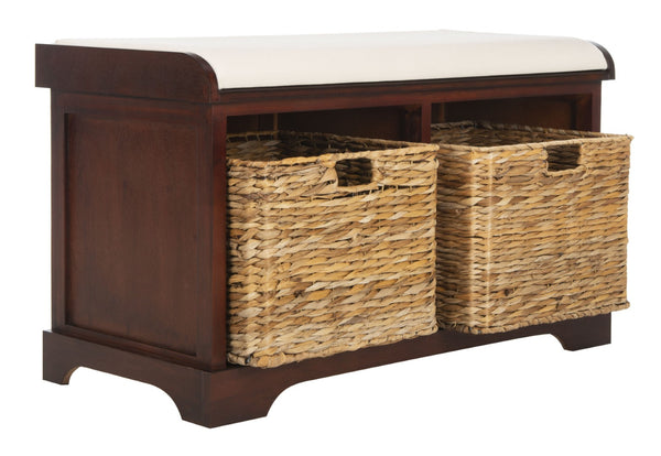 Safavieh Freddy Wicker Storage Bench - Stylish Seating With Hidden Baskets For Entryway, Bedroom, And More Cherry AMH5736E