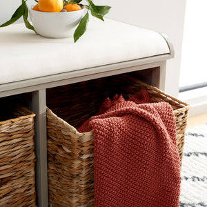 Safavieh Freddy Wicker Storage Bench - Stylish Seating With Hidden Baskets For Entryway, Bedroom, And More Vintage Grey AMH5736F