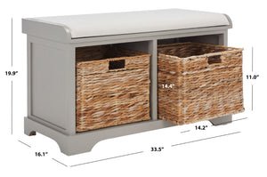 Safavieh Freddy Wicker Storage Bench - Stylish Seating With Hidden Baskets For Entryway, Bedroom, And More Vintage Grey AMH5736F