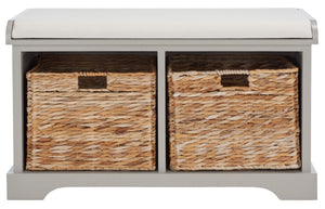Safavieh Freddy Wicker Storage Bench - Stylish Seating With Hidden Baskets For Entryway, Bedroom, And More Vintage Grey AMH5736F