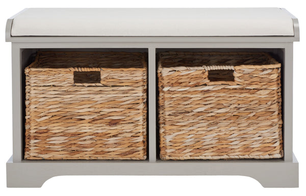 Safavieh Freddy Wicker Storage Bench - Stylish Seating With Hidden Baskets For Entryway, Bedroom, And More Vintage Grey AMH5736F