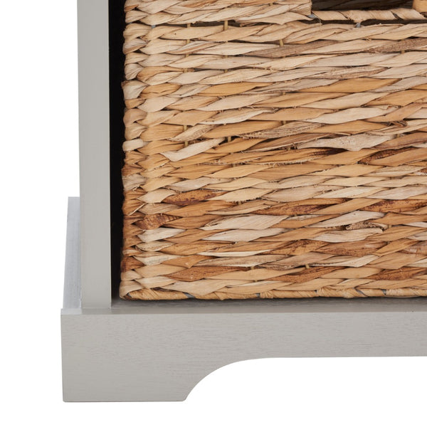 Safavieh Freddy Wicker Storage Bench - Stylish Seating With Hidden Baskets For Entryway, Bedroom, And More Vintage Grey AMH5736F
