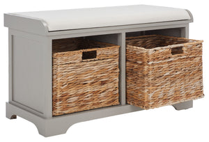 Safavieh Freddy Wicker Storage Bench - Stylish Seating With Hidden Baskets For Entryway, Bedroom, And More Vintage Grey AMH5736F