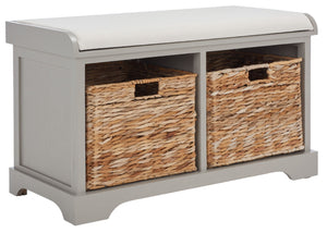 Safavieh Freddy Wicker Storage Bench - Stylish Seating With Hidden Baskets For Entryway, Bedroom, And More Vintage Grey AMH5736F