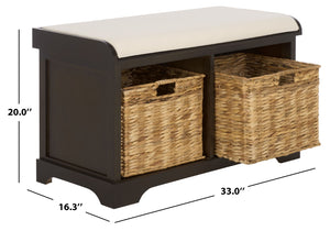 Safavieh FREDDY Storage Bench with Woven Baskets - Stylish Pine Wood Frame, Upholstered Seat & Versatile Design Dark Chocolate AMH5736H