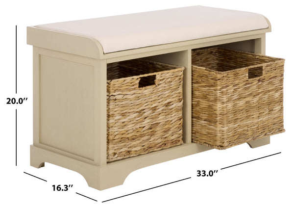 Safavieh FREDDY Storage Bench with Woven Baskets - Stylish Pine Wood Frame, Upholstered Seat & Versatile Design Sand AMH5736J