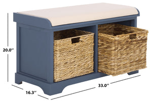 Safavieh FREDDY Storage Bench with Woven Baskets - Stylish Pine Wood Frame, Upholstered Seat & Versatile Design Blue AMH5736K