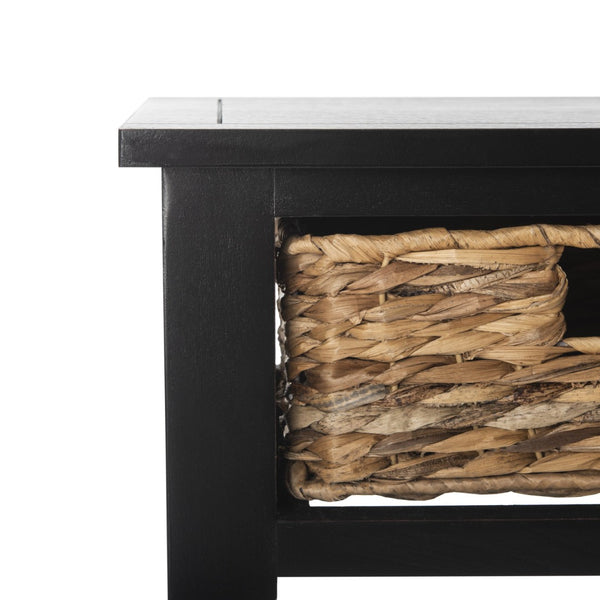 Safavieh Christa Console Table - Timeless Rustic Charm With Rattan Drawers And Open Shelf For Storage & Display Distressed  Black AMH5737A