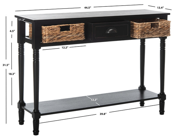 Safavieh Christa Console Table - Timeless Rustic Charm With Rattan Drawers And Open Shelf For Storage & Display Distressed  Black AMH5737A