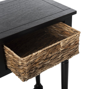 Safavieh Christa Console Table - Timeless Rustic Charm With Rattan Drawers And Open Shelf For Storage & Display Distressed  Black AMH5737A