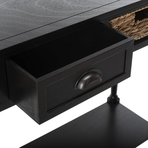 Safavieh Christa Console Table - Timeless Rustic Charm With Rattan Drawers And Open Shelf For Storage & Display Distressed  Black AMH5737A
