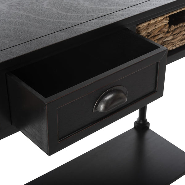 Safavieh Christa Console Table - Timeless Rustic Charm With Rattan Drawers And Open Shelf For Storage & Display Distressed  Black AMH5737A