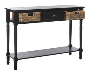 Safavieh Christa Console Table - Timeless Rustic Charm With Rattan Drawers And Open Shelf For Storage & Display Distressed  Black AMH5737A
