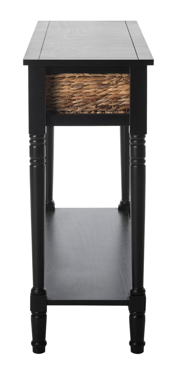 Safavieh Christa Console Table - Timeless Rustic Charm With Rattan Drawers And Open Shelf For Storage & Display Distressed  Black AMH5737A