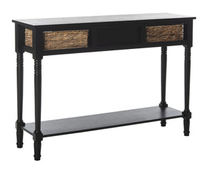 Safavieh Christa Console Table - Timeless Rustic Charm With Rattan Drawers And Open Shelf For Storage & Display Distressed  Black AMH5737A