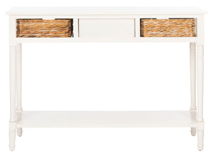 Safavieh Christa Console Table - Timeless Rustic Charm With Rattan Drawers And Open Shelf For Storage & Display Vintage White AMH5737B