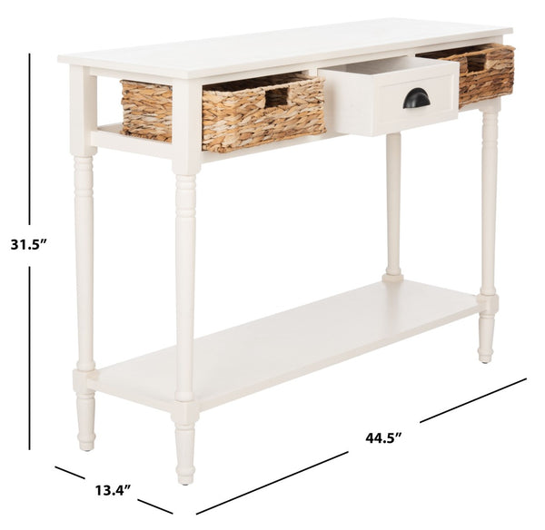 Safavieh Christa Console Table - Timeless Rustic Charm With Rattan Drawers And Open Shelf For Storage & Display Vintage White AMH5737B