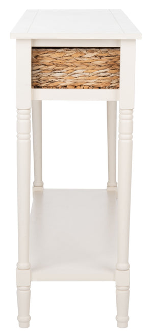 Safavieh Christa Console Table - Timeless Rustic Charm With Rattan Drawers And Open Shelf For Storage & Display Vintage White AMH5737B