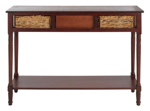 Safavieh Christa Console Table - Timeless Rustic Charm With Rattan Drawers And Open Shelf For Storage & Display Cherry AMH5737C