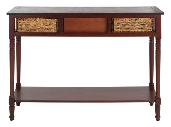 Safavieh Christa Console Table - Timeless Rustic Charm With Rattan Drawers And Open Shelf For Storage & Display Cherry AMH5737C