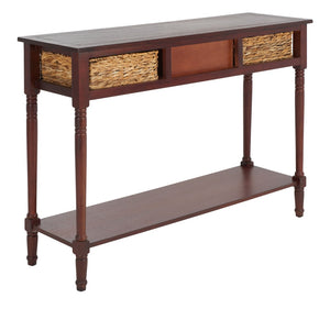 Safavieh Christa Console Table - Timeless Rustic Charm With Rattan Drawers And Open Shelf For Storage & Display Cherry AMH5737C