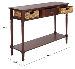 Safavieh Christa Console Table - Timeless Rustic Charm With Rattan Drawers And Open Shelf For Storage & Display Cherry AMH5737C