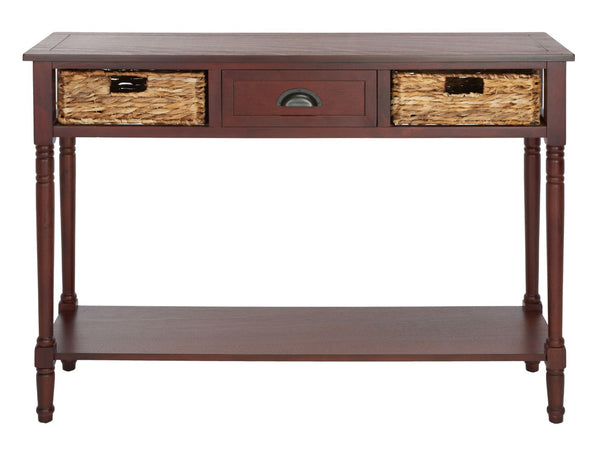 Safavieh Christa Console Table - Timeless Rustic Charm With Rattan Drawers And Open Shelf For Storage & Display Cherry AMH5737C