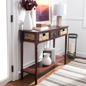 Safavieh Christa Console Table - Timeless Rustic Charm With Rattan Drawers And Open Shelf For Storage & Display Cherry AMH5737C