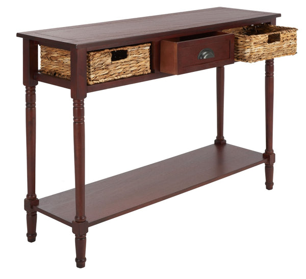 Safavieh Christa Console Table - Timeless Rustic Charm With Rattan Drawers And Open Shelf For Storage & Display Cherry AMH5737C