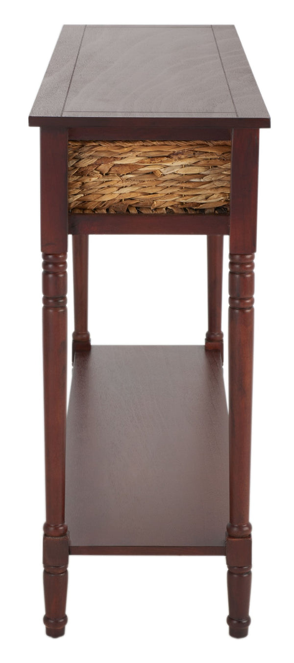 Safavieh Christa Console Table - Timeless Rustic Charm With Rattan Drawers And Open Shelf For Storage & Display Cherry AMH5737C