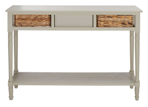 Safavieh Christa Console Table - Timeless Rustic Charm With Rattan Drawers And Open Shelf For Storage & Display Vintage Grey AMH5737D