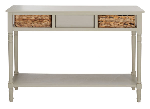 Safavieh Christa Console Table - Timeless Rustic Charm With Rattan Drawers And Open Shelf For Storage & Display Vintage Grey AMH5737D