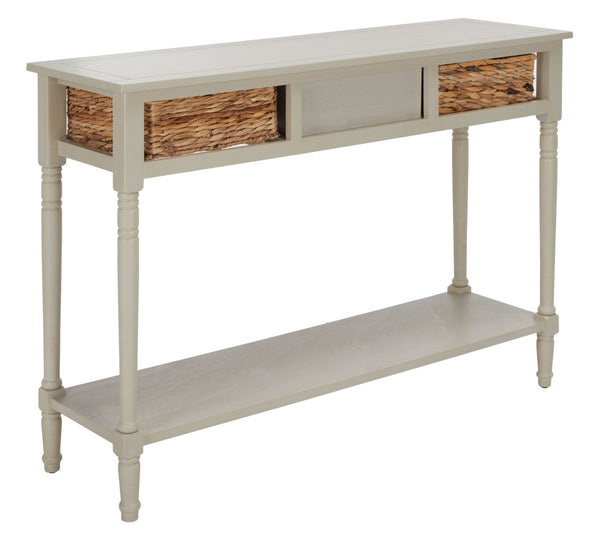 Safavieh Christa Console Table - Timeless Rustic Charm With Rattan Drawers And Open Shelf For Storage & Display Vintage Grey AMH5737D