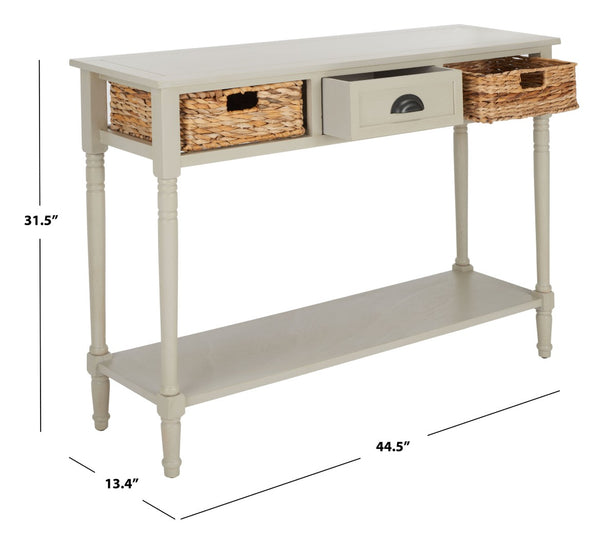 Safavieh Christa Console Table - Timeless Rustic Charm With Rattan Drawers And Open Shelf For Storage & Display Vintage Grey AMH5737D