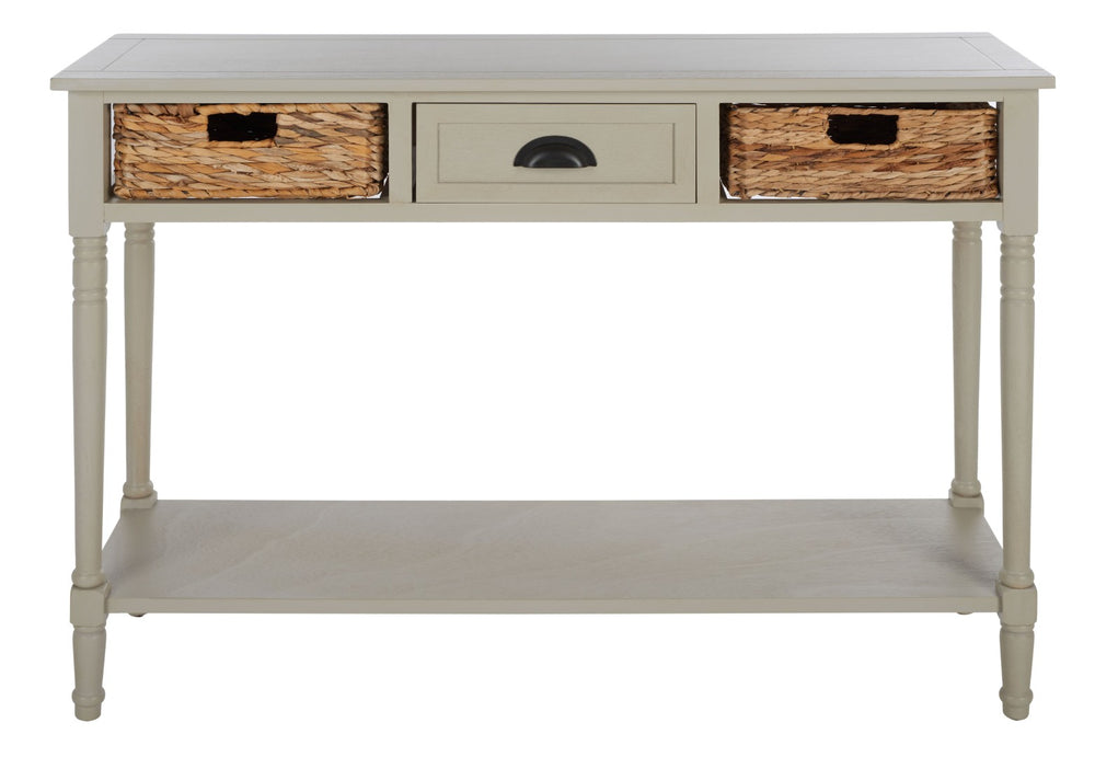 Safavieh Christa Console Table - Timeless Rustic Charm With Rattan Drawers And Open Shelf For Storage & Display Vintage Grey AMH5737D