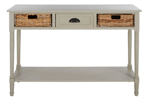 Safavieh Christa Console Table - Timeless Rustic Charm With Rattan Drawers And Open Shelf For Storage & Display Vintage Grey AMH5737D